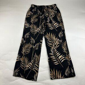 Joie Black Palm Print Linen Blend Wide Leg Lounge Pant M
